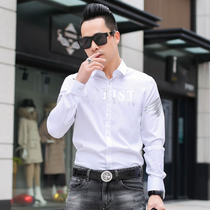 2020 spring new shirt mens long sleeve shirt slim Korean fashion printing Tide brand casual mens top
