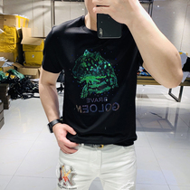 2020 Summer new trend fashion Europe and America heavy industry hot diamond sequins slim round neck T-shirt handsome short sleeve