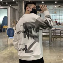 Tide brand loose casual youth handsome printed round neck sweater 2020 autumn and winter new thickened brushed pullover