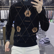 2020 Winter new Korean version Mens trendy fashion jacquard sweaters casual individuality velvet swoolen sweaters