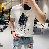 Guochao Hong Kong wind short sleeve mens Tide brand mens base shirt trend T-shirt mens ins tide slim clothes body handsome Spring