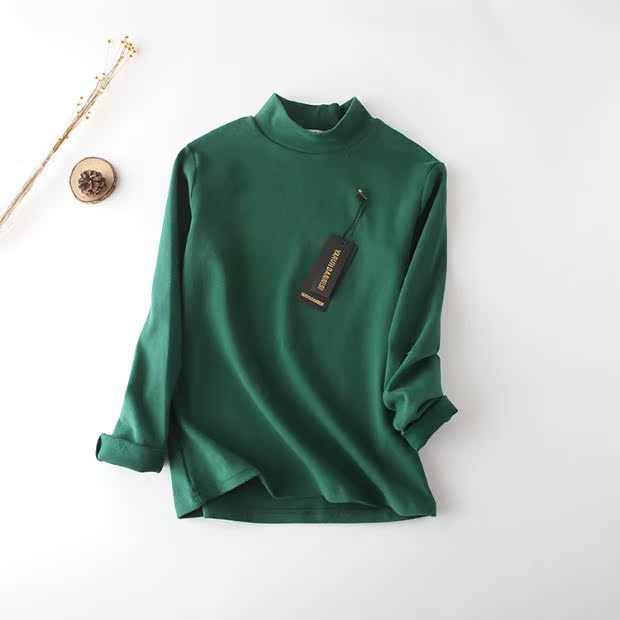 Mùa thu đông phiên bản Hàn Quốc của cotton dày lên một nửa cổ áo dài tay dài cỡ lớn chạm đáy áo thun rắn màu áo sơ mi nữ thông thường áo thun polo nữ