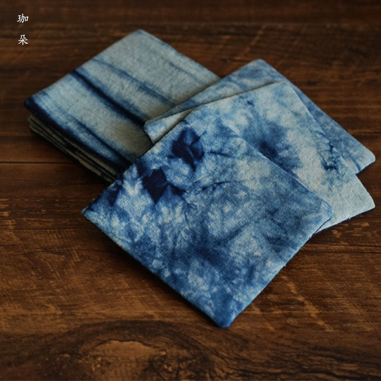 Handmade Plant Zstained Tea Cup Mat Cotton Linen Wood Dyed Indigo Indigo Thermal Insulation Mat Tea Dau Blue Dyeing Cotton Fabric Laminated Cotton Cup Cushion-Taobao