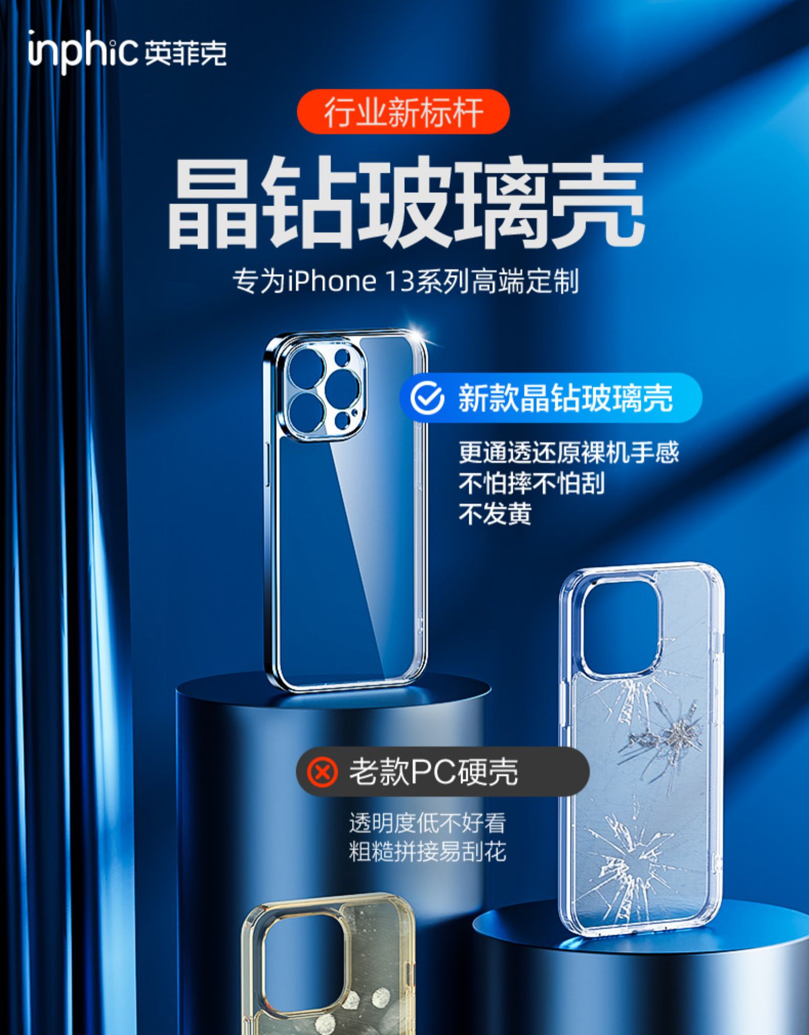 英菲克  iPhone 13晶钻玻璃手机壳 图1