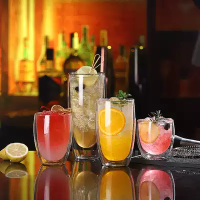 Simple double insulation transparent glass glass resistant coffee cup creative round water cup fruit juice cup cold drink cup