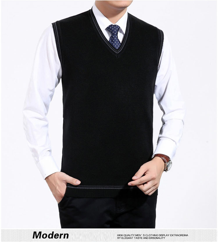 Thời trang new BF nam vest vest thanh niên daddy trở lại, len vest vest len ​​áo len đầu đan cha