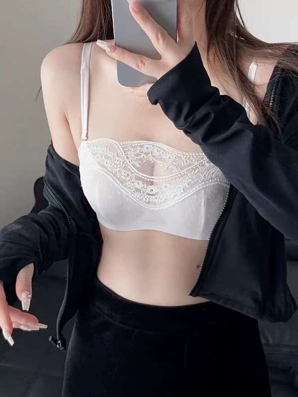 24143 Sexy Lace Tube Top Ultra-Thin Crystal Cup Seamless Backless Bra That Makes Large Breasts Appear Smaller