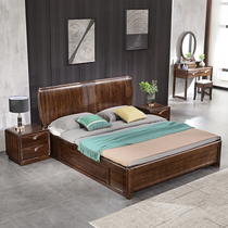 New Chinese style black walnut double bed master bedroom modern minimalist widening wedding bed high box air pressure storage storage big bed