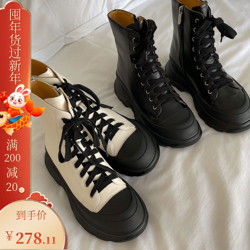 (Miss Chen) is a cool girl~ Women's thick-soled Martin boots with side zipper and short boots