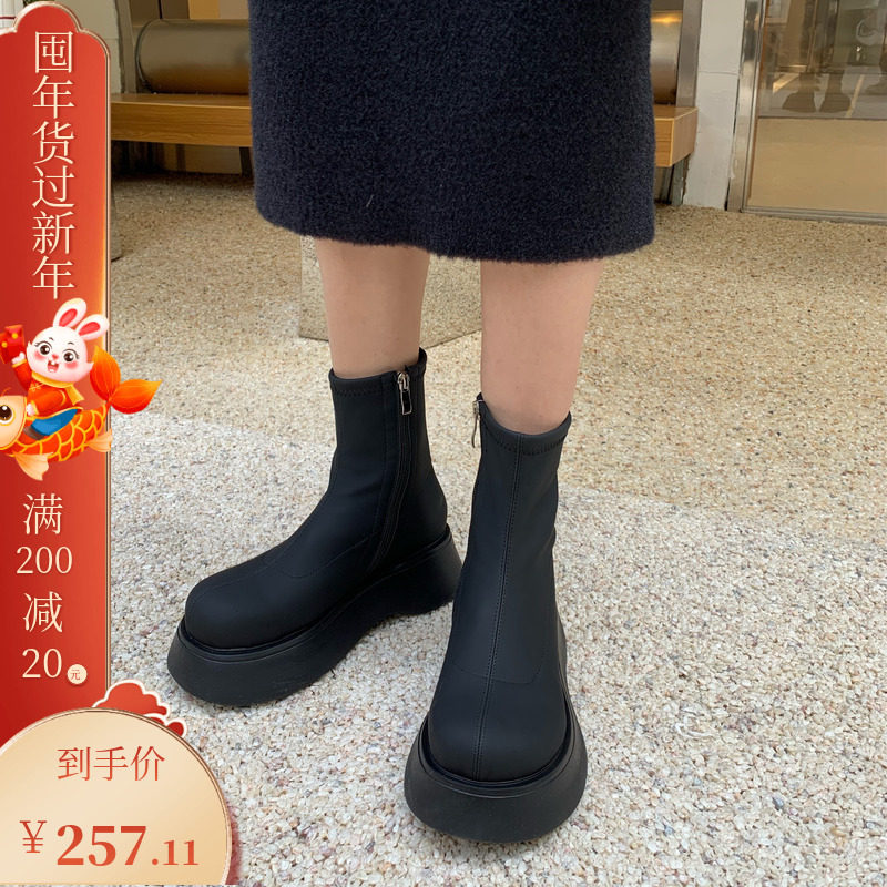 (Spot) retro big head thick bottom thin boots women's heightening women's shoes super fire small short boots all-match women's single boots