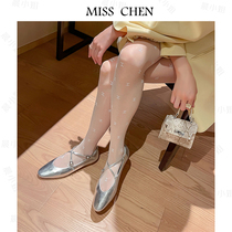 Miss Morning Spring and Summer French Lady Design Cross with Flat Round Ballet Silver Mary Jane Shoes
