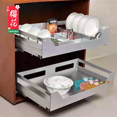 Sakura kitchen space aluminum dish stove pull basket damping track pull basket Aluminum alloy pull basket overall cabinet pull basket