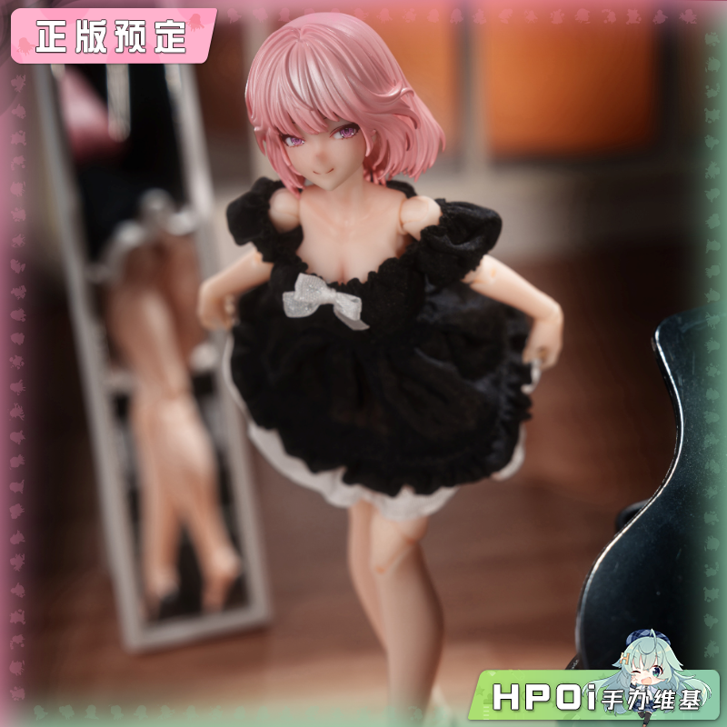 蜗之壳 真丝材质泡泡袖连衣裙 黑色 机娘 配件手办