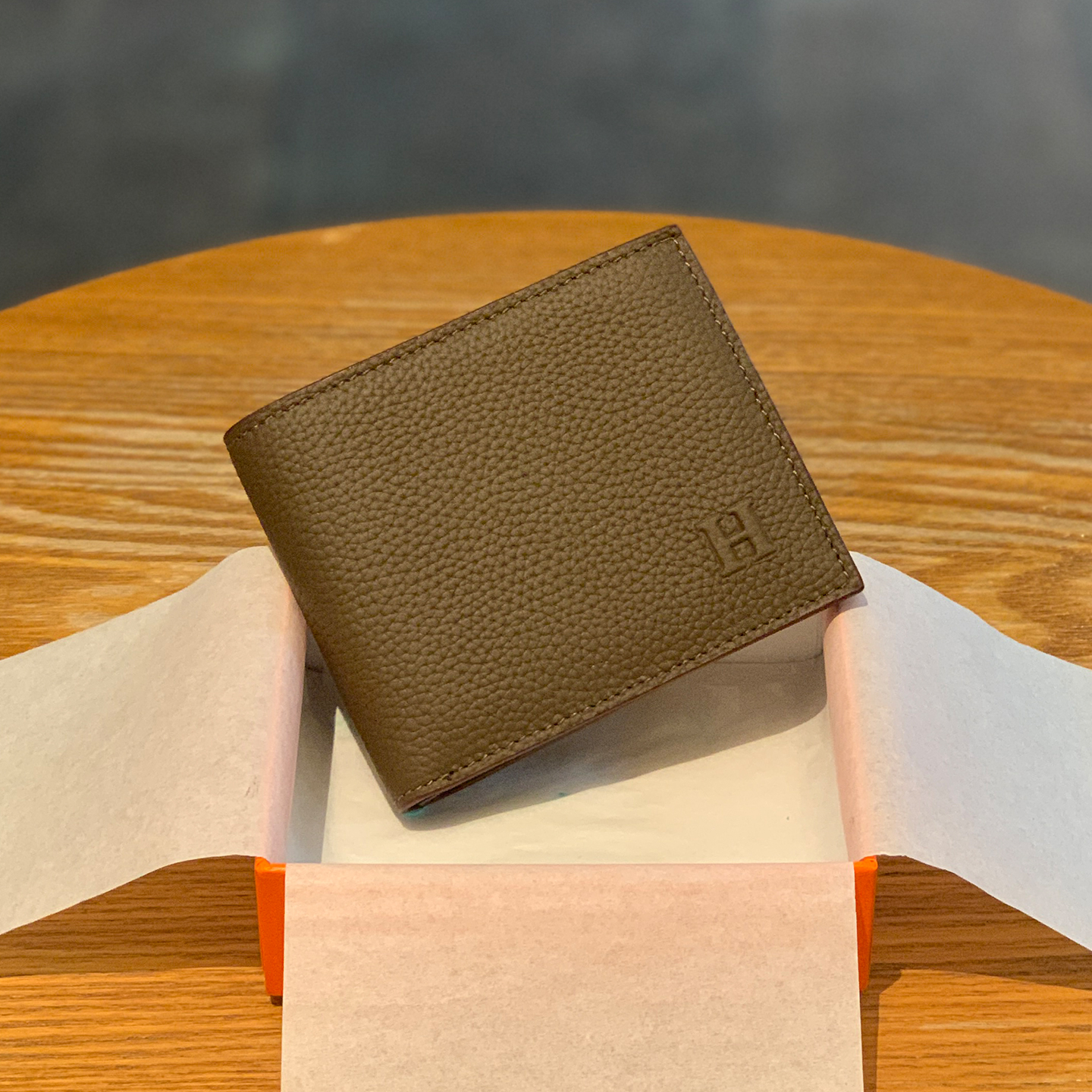 H家钱包女式男士短款真皮荔枝纹2025新款对折皮夹卡包一体薄送礼