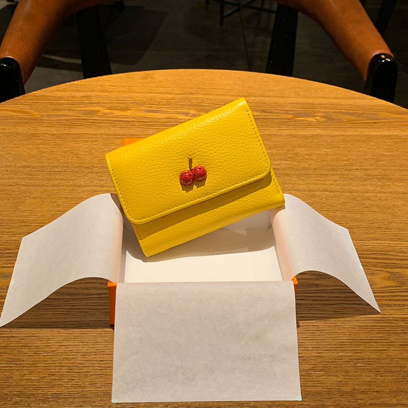 Yellow wallet Merchants Short money Three Fold Head Layer Cow Leather Han Version Cute Folded Genuine Leather Money Clip 2022 New Little 