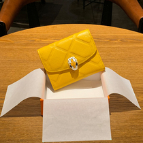 Yellow wallet lucky short leather diamond snake head wallet female multi card pocket coin wallet Korean version 2021 New Tide