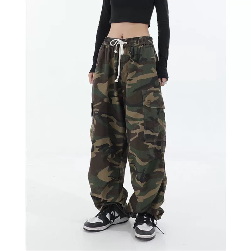 American High Street Hip-Hop Camouflage Cargo Pants for Men and Women, Loose Trendy Straight-Leg Versatile Slimming Casual Wide-Leg Trousers