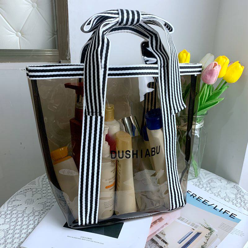 Japan-Korea transparent makeup pack handcuff bow fashion PVC refined wash pack large capacity to accommodate travel portable