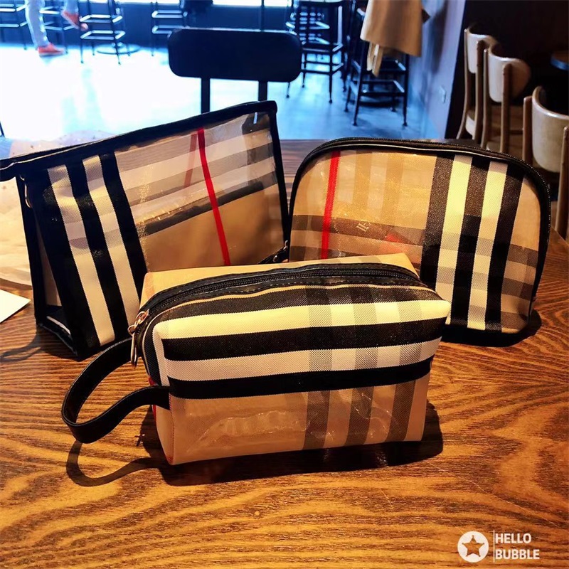 Japan-ROK foreign trade exploits double layer square mesh yarn transparent hollowed-out makeup bag to contain large capacity fashion trends