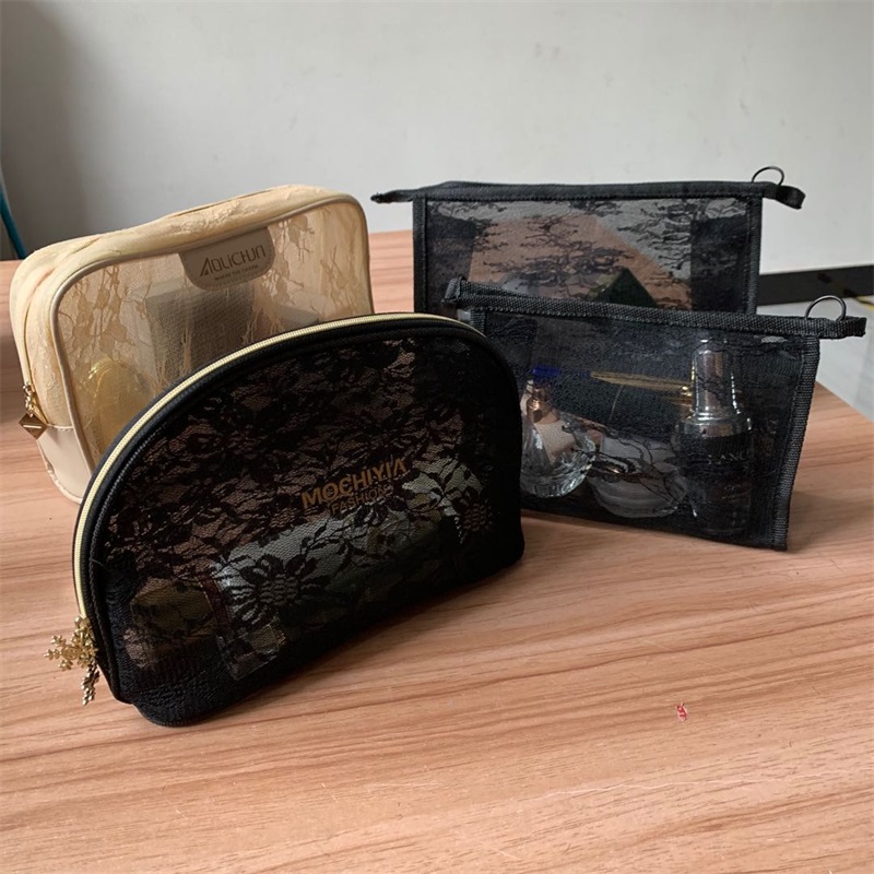 Mesh lace fashionable cosmetic bag portable storage multifunction cosmetic bag travel makeup bag foreign style delicate