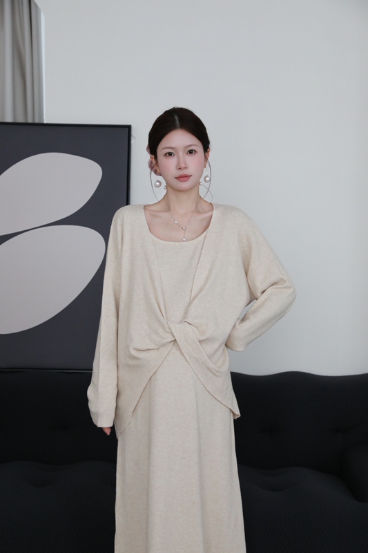 Senenmu【Knotted Set】Strap Dress + Blouse Autumn and Winter Maternity Dress Loose Slimming Fashionable Versatile
