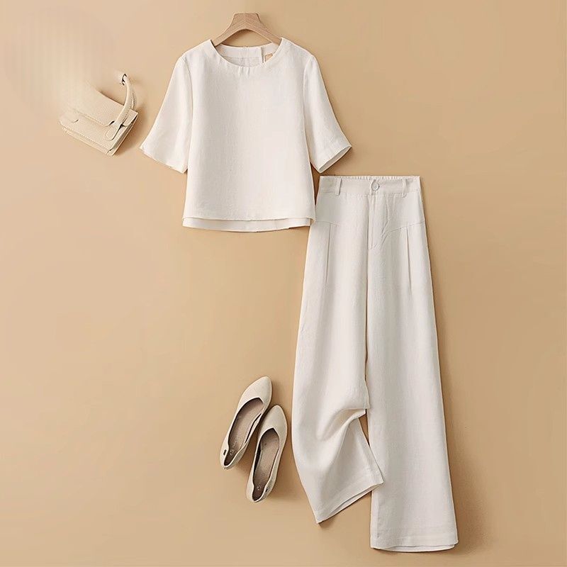 Summer High-End Solid Color Fashion Suit for Women, Plus Size, Loose, Slimming, Classy Temperament, Wide-Leg Pants, Casual Two-Piece Set Summer High-End Solid Color Fashion Suit for Women, Plus Size, Loose, Slimming, Classy Temperament, Wide-Leg Pants, Casual Two-Piece Set