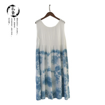 Blue dyed skirt cotton silk Lijiang ethnic style Yunnan Dali Bai ethnic minority handmade tie-dyed pure plant grass-dyed dress
