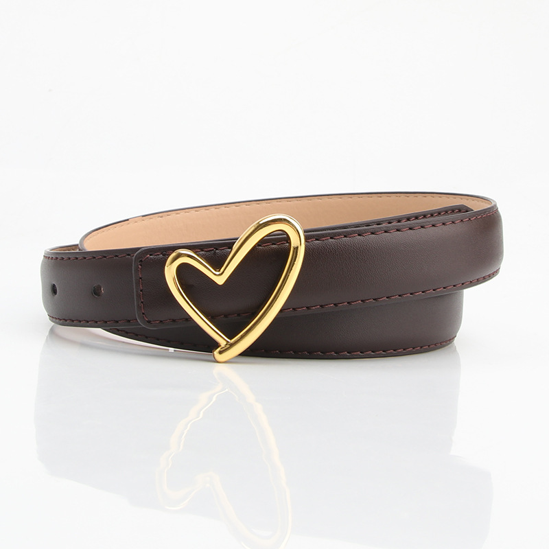 New Style Genuine Leather Belt for Women, High-End Fashion Black Belt, Versatile Decorative Design, Heart-Shaped Jeans Belt