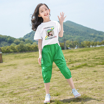 Girls net red suit 2021 summer new middle and large children fashionable super foreign style little girl Korean version casual two-piece set