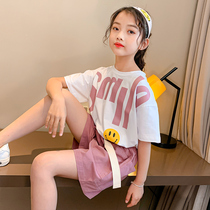 Girls summer suit 2021 new Korean version of the summer large childrens clothing foreign style little girl sports two-piece set tide