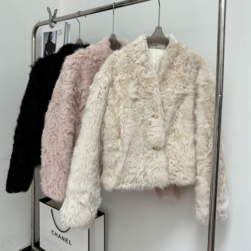 [Morning Mist Fairy Tale] Imported Tuscany Sheep Curly Fur One-Piece Fur Coat Women's Bathrobe Collar Small Lake Sheep