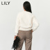 Simple LILY2019 Winter mới của phụ nữ không đối xứng Loose Mahai áo len ngắn len dệt kim 8775 