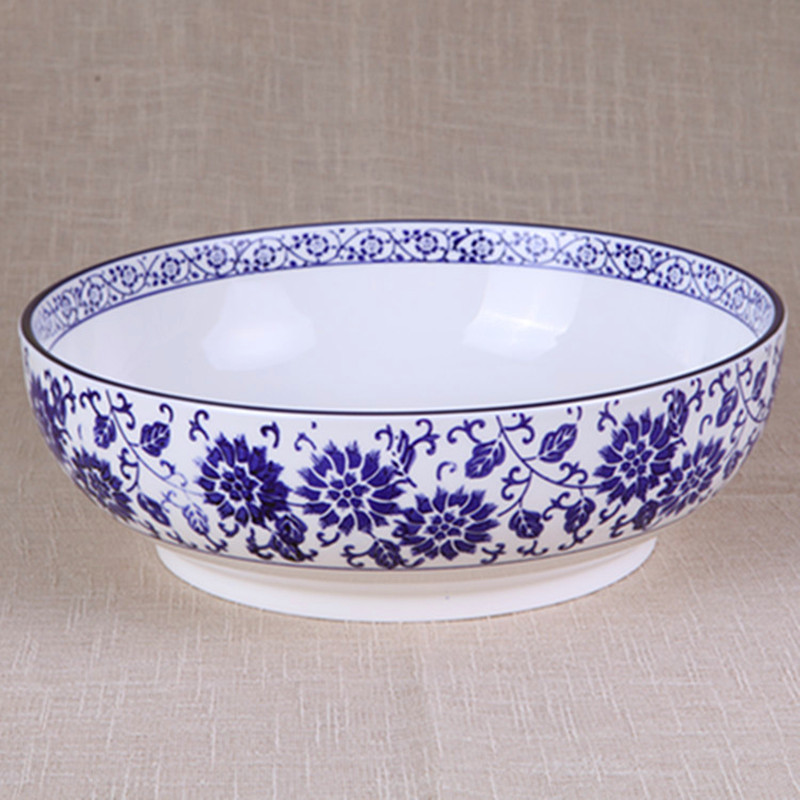 Hotel tableware Blue and white porcelain large soup bowl Ceramic bowl sauerkraut fish boiled fish bowl Soup bowl Vegetable bowl Restaurant noodle bowl