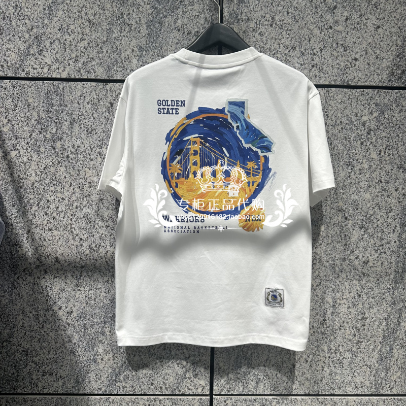 Nba Co-Branded Warriors Team Jack Jones Men's Short-Sleeved T-Shirt Printed Round Neck Pure Cotton Comfortable and Trendy 226201021