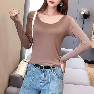Big neckline autumn clothes modal long sleeve student chic harbor taste low neck T-shirt base shirt top inside women wear