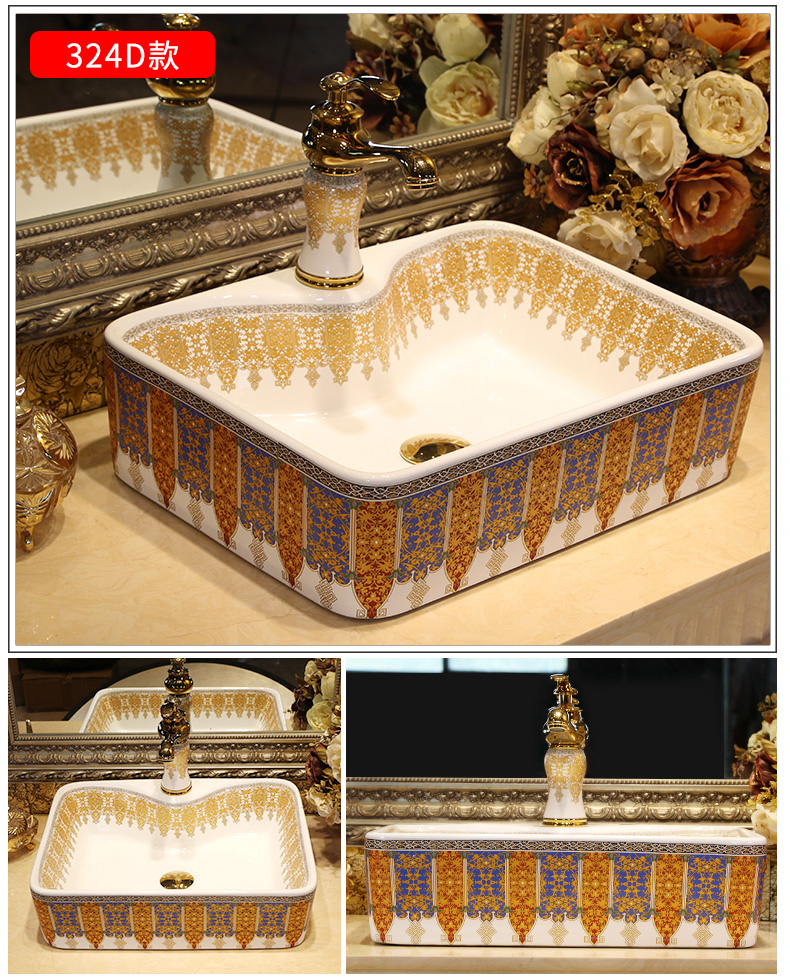 Key-2 Luxury European - style stage basin golden art basin large size of the basin that wash a face the sink creative ceramic wash basin