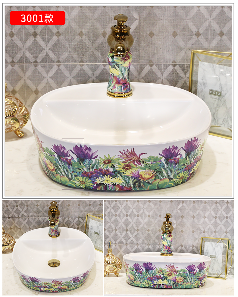 Ceramic art basin on its square Europe type lavatory toilet lavabo, marble platform basin oval