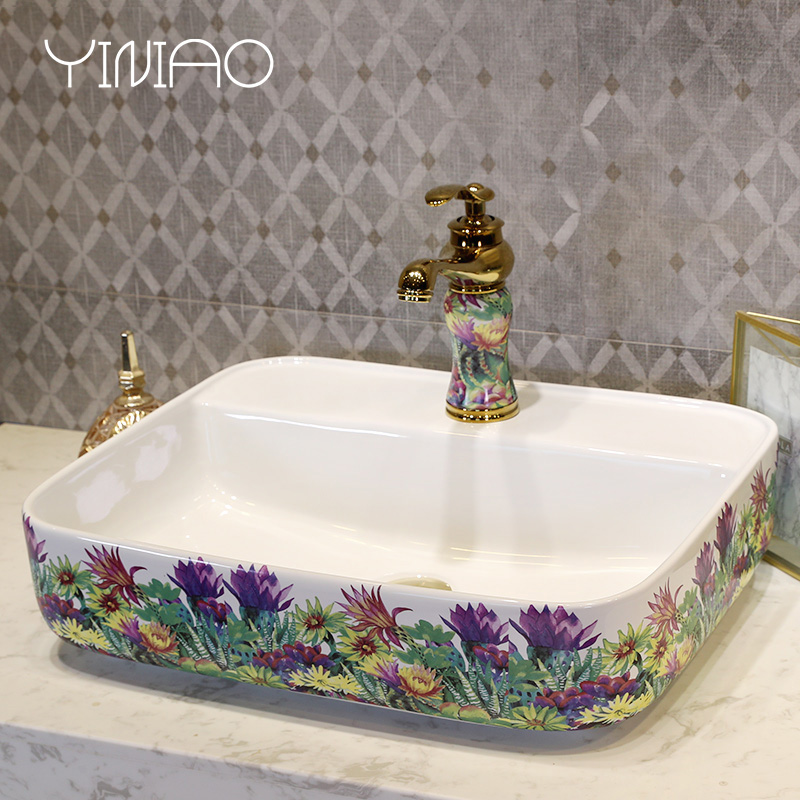 Ceramic art basin on its square Europe type lavatory toilet lavabo, marble platform basin oval