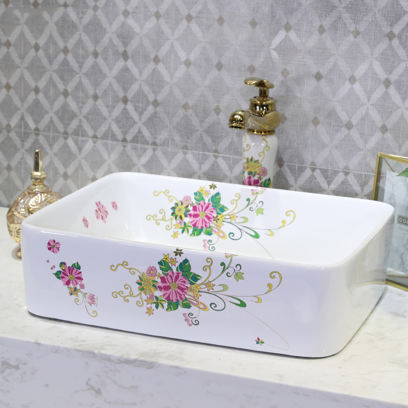 M letters square painting of flowers and birds on the ceramic basin sink contracted household toilet European art lavatory basin