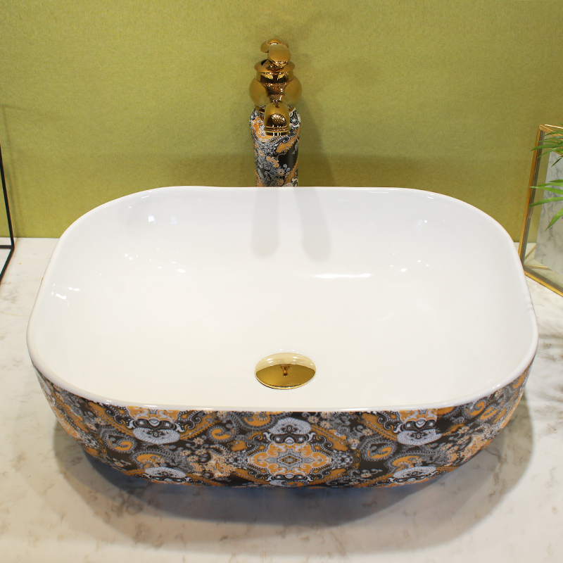 M letters birds on the ceramic basin sink single elliptic household balcony basin basin bathroom continental basin