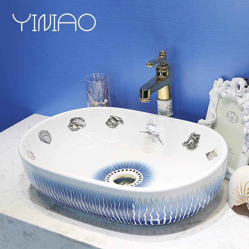 Jingdezhen stage basin oblong lavatory ceramic household toilet lavabo European art basin basin