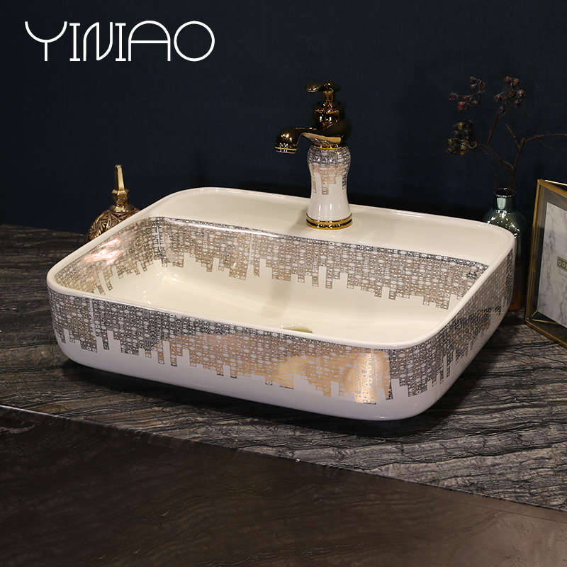 The stage basin rectangle ceramic lavatory household The sink basin bathroom European jingdezhen art basin