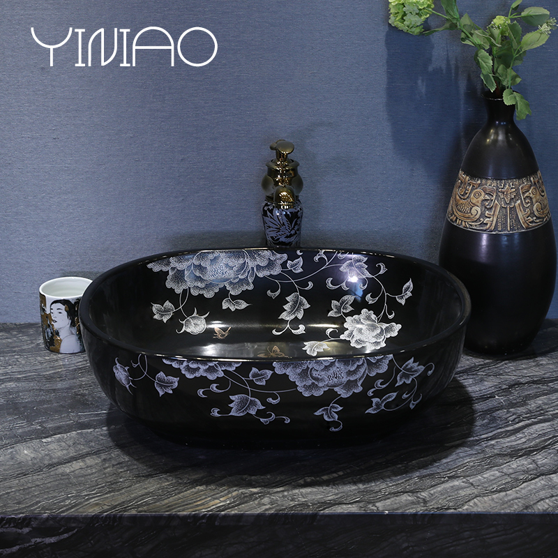 M letters birds stage basin to jingdezhen European - style lavabo household creative ceramic art contracted the lavatory basin