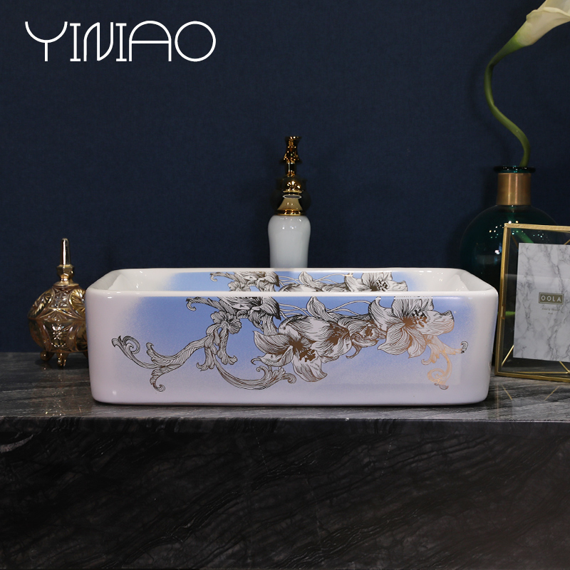 Jingdezhen stage basin rectangle lavatory ceramic household toilet lavabo European art basin basin