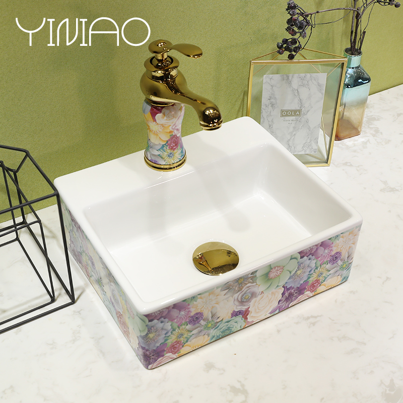 Rural art stage basin square ceramic lavatory artical basin bathroom basin on the sink