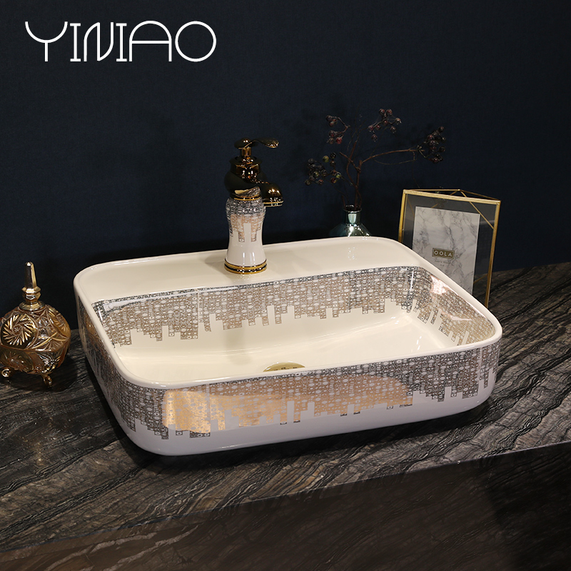 The stage basin rectangle ceramic lavatory household The sink basin bathroom European jingdezhen art basin