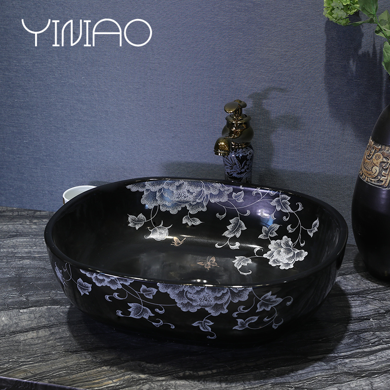 M letters birds stage basin to jingdezhen European - style lavabo household creative ceramic art contracted the lavatory basin