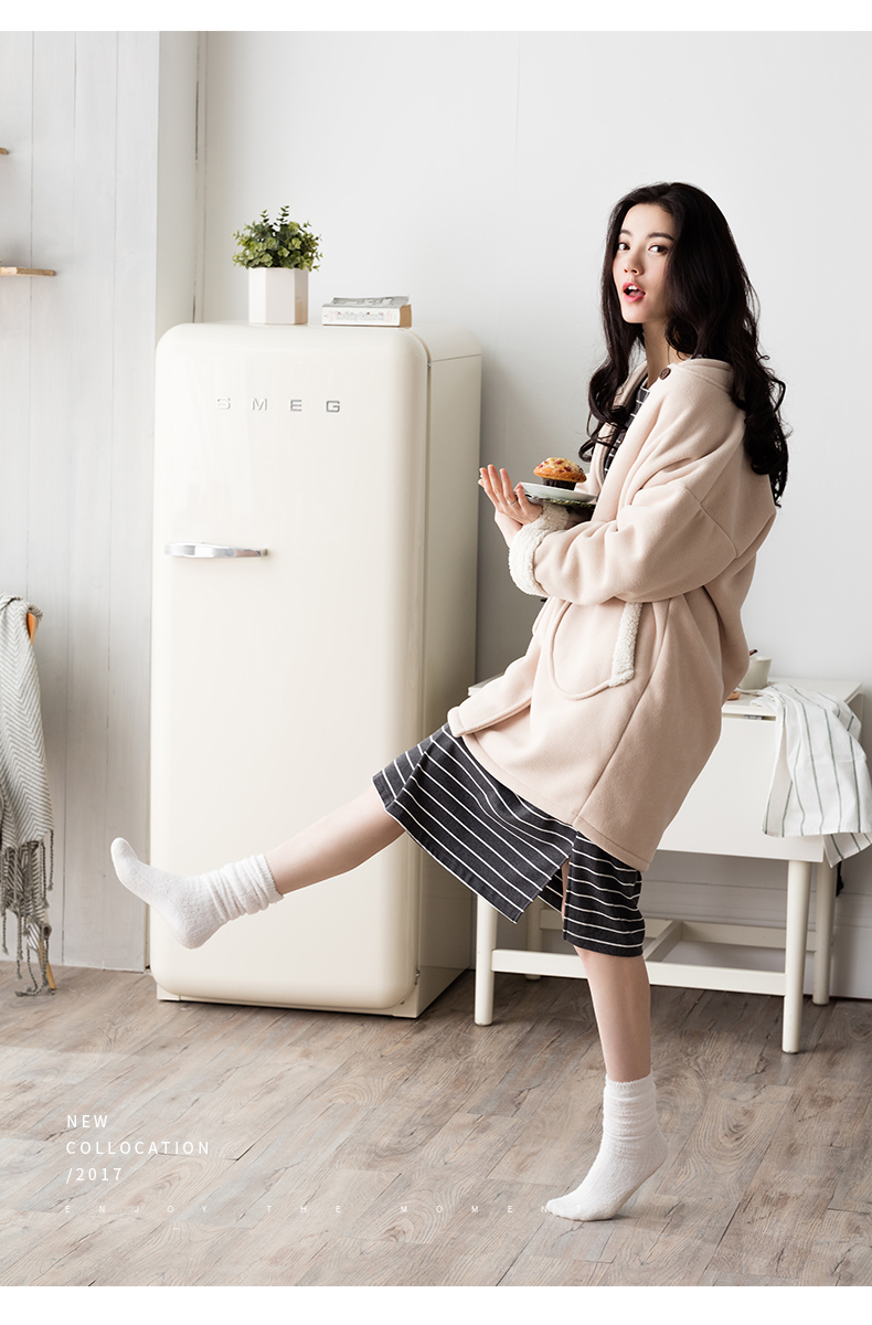 Jing Yun mùa đông áo ngủ của phụ nữ Đồ ngủ Hàn Quốc Phụ nữ dài tay phục vụ nhà áo len cashmere áo choàng len nữ áo choàng ấm áo ngủ đẹp