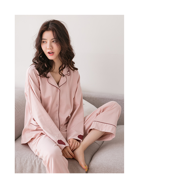 Jing Yun mùa xuân và mùa thu vài bộ đồ ngủ Cotton dài tay Cô đơn giản Dịch vụ nhà thời trang Ve áo cho nam Bộ cotton bộ đồ thể thao nữ