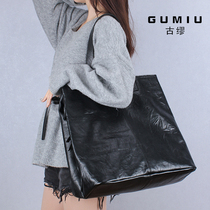 Gu Miao handmade cowhide leather big bag vintage leather bag large capacity tote bag casual shoulder hand shoulder bag women